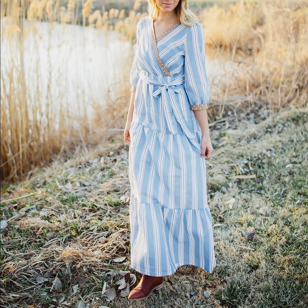 Detailed Striped Maxi Dress
